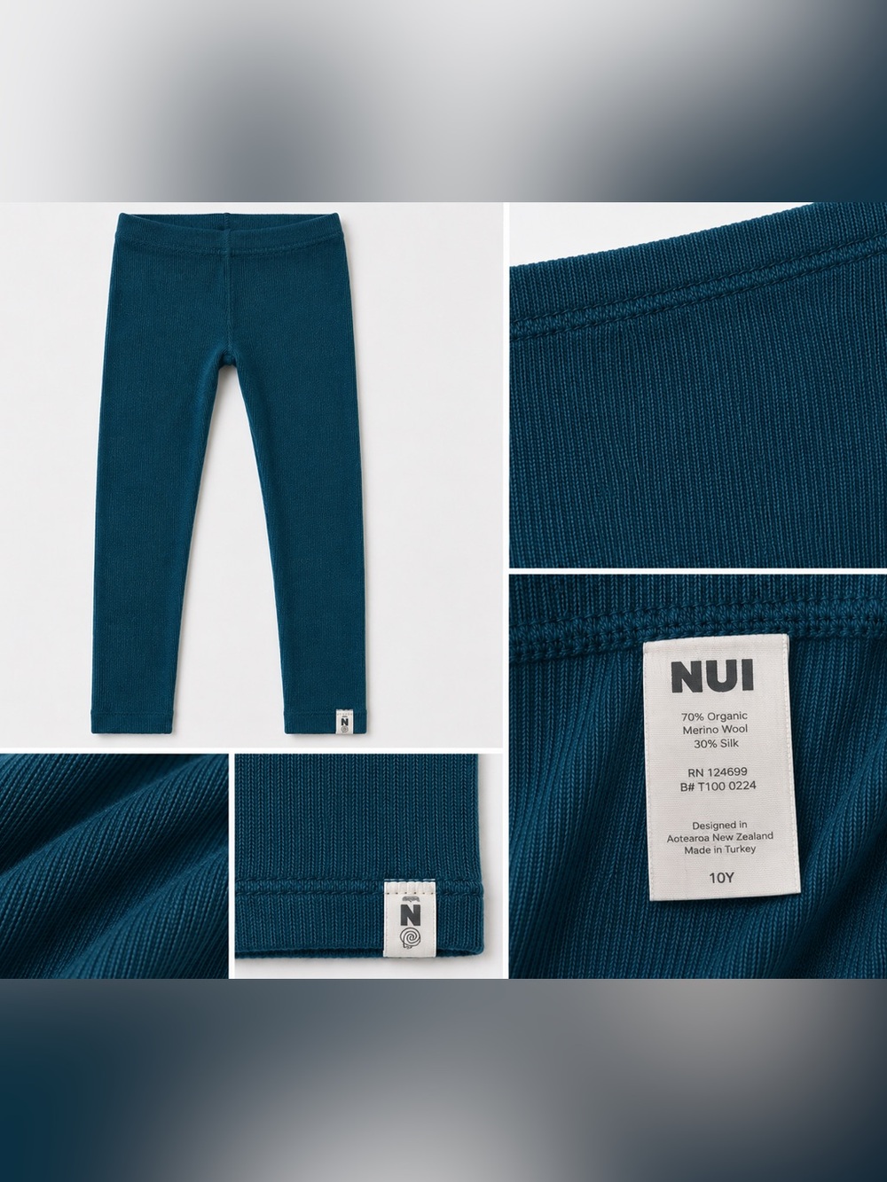 NWT NUI Organics Knit Leggings Teal Size 10Y Organic Merino Wool